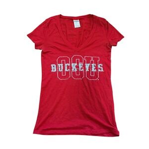 Pink Victorias Secret Ohio State Buckeyes OSU V-Neck T-Shirt Red Womens XS